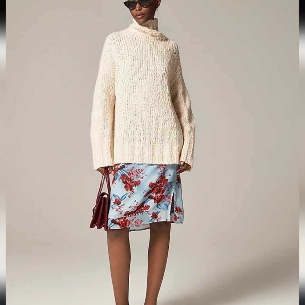 J. CREW Oversized turtleneck sweater in textured yarn Sz S/M Wool Blend